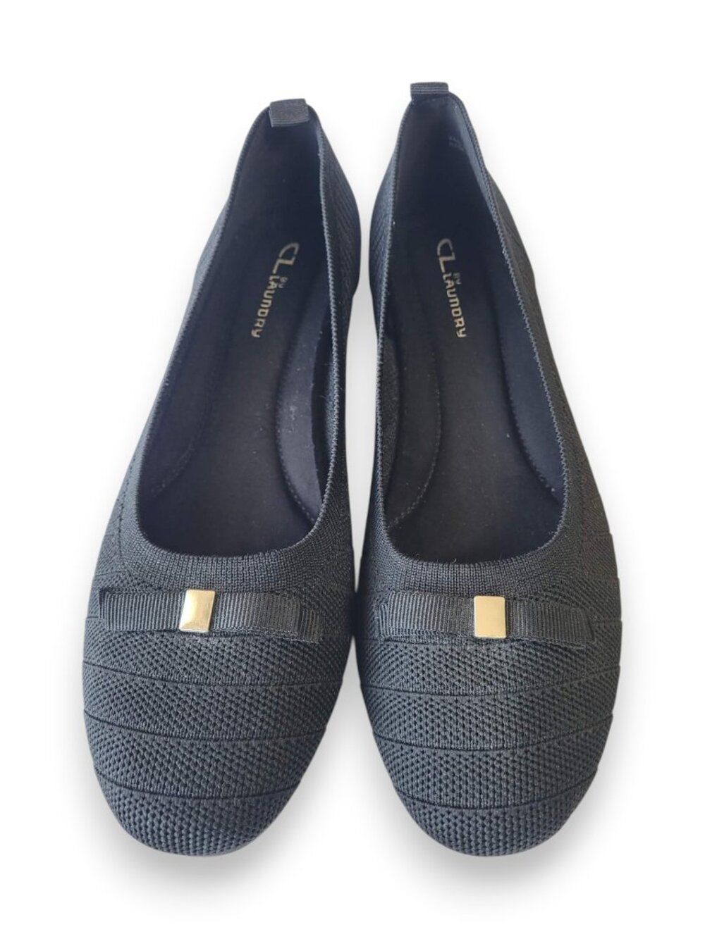 CL by Laundry Black Knit Ballet Flats Bow Comfort Shoes Women’s Size 9.5 EUC